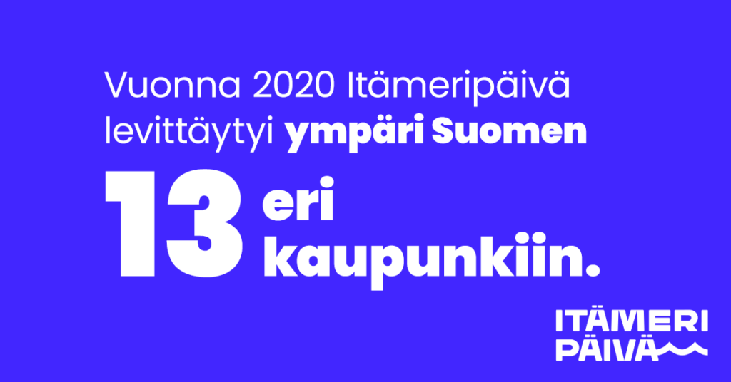 Vuonna 2020 Itämeripäivä levittäytyi Ympäri Suomen 13 eri kaupunkiin.